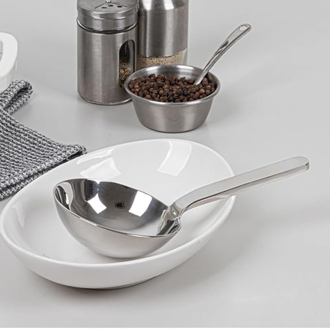 Stainless Steel Ladle, Korean Style Wide Serving Spoon, 3.25 inch wide, 1 Inch Deep, 7 Inch Length, Mukbang Style, 304 Stainless Steel, 18/10, Korean Mukbang, Ramen