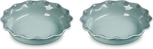 Le Creuset Stoneware Set of 2 Heritage Fluted Pie Dish, 9", Sea Salt