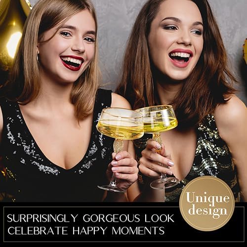 Gold Martini Glasses,Coupe Glass set of 2,Cocktail Glasses,Gold Rimmed&Rhinestones,Margarita Glass,Champagne Tower,Scocktail,Art Deco Glassware,Home Parties,9OZ.