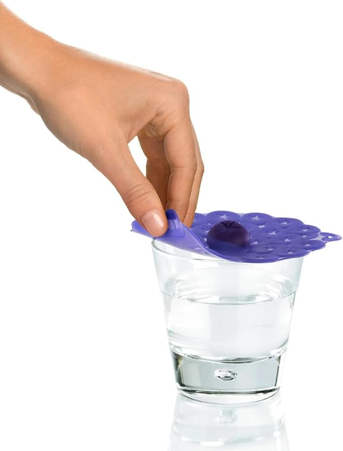 Charles Viancin Silicone Blueberry Drink Airtight Lid/Cover Set of 2, Blue