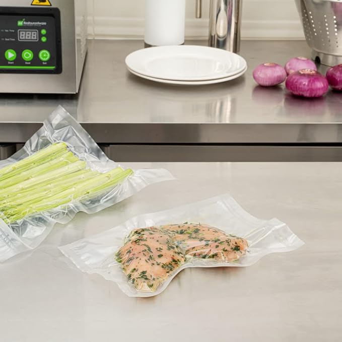 Restaurantware Fresh Hero 12 x 8 Inch Vacuum Sealer Bags 100 Food Storage Bags - 3 mil Thick Microwavable Clear Plastic Sous Vide Bags Freezable For Storing Food Or Sous Vide Cooking