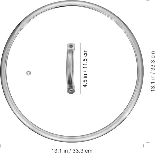 Luxshiny 13-Inch Tempered Glass Pot Lid with Handle - Universal for Frying Pans, Cast Iron Skillets, and Pots - Heat-Resistant Glass with Stainless Steel Edges for Clear Cooking Visibility