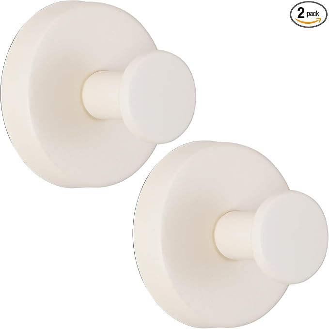 Suction Cup Hooks for Shower No-Drill Bathroom Hooks for Towels, Robes, Loofah Mountable on Bathroom Walls, Kitchen, Glass, Mirrors, Tile and Smooth,Non-Porous Surfaces (2, Milk White)
