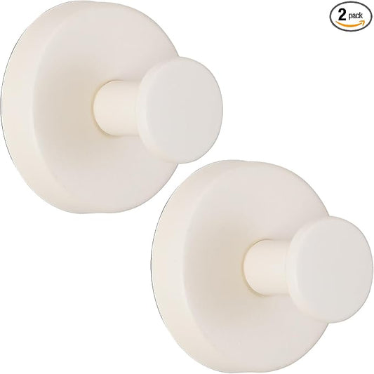 Suction Cup Hooks for Shower No-Drill Bathroom Hooks for Towels, Robes, Loofah Mountable on Bathroom Walls, Kitchen, Glass, Mirrors, Tile and Smooth,Non-Porous Surfaces (2, Milk White)