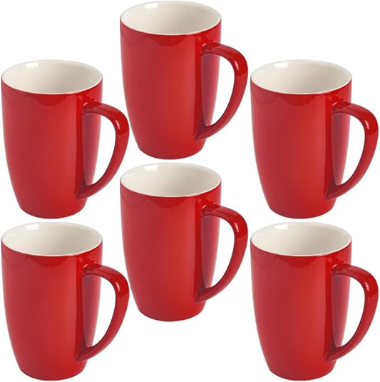 homEdge Porcelain Mug Set, 16 Ounces Cup for Tea, Latte, Mocha, Hot Chocolate, Set of 6, Red