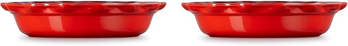 Le Creuset Stoneware Set of 2 Heritage Fluted Pie Dish, 9", Cerise