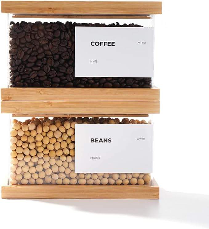 Bamboo Food Dispenser | Kitchen Organizers and Storage | Airtight Pantry Organizers and Storage Container | Cereal, Rice, Flour, Snack Storage (2, Small)