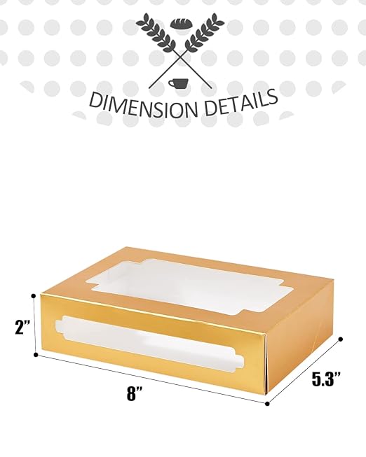 qiqee Cookie Boxes for Gift Giving 8x5.3x2 inch 24Packs Gold Treat Box with Window Bakery Box for Donuts Candies and Biscuit