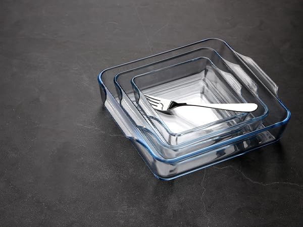 NUTRIUPS Mini Square Glass Baking Dish for Oven, Square Cake Pan Glass Casserole Dishes for Oven (4.5in+6in+7.5in)