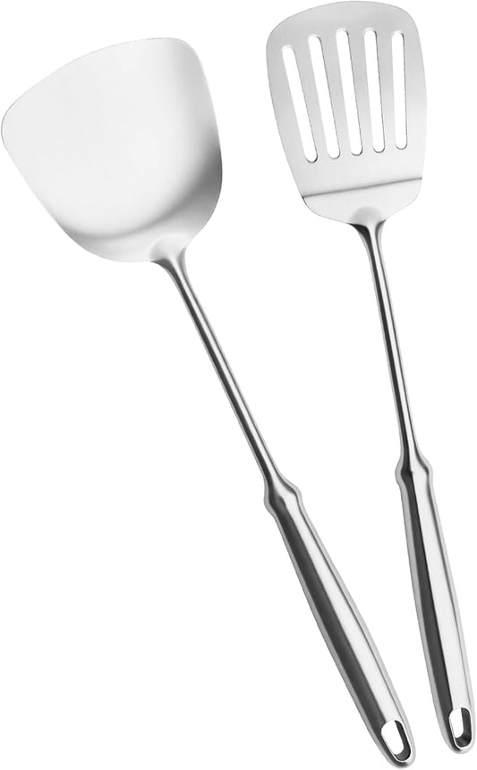 Stainless Steel Utensils Set, 2 PCS Metal Cooking Utensils Set, Slotted Turner (Dishwasher Safe)
