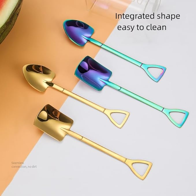 Coffee Spoons Stainless Steel Tea Round Dessert Long Handle for Hot Chocolate Ice Tea Latte Espresso Golden (Colored Set, A)