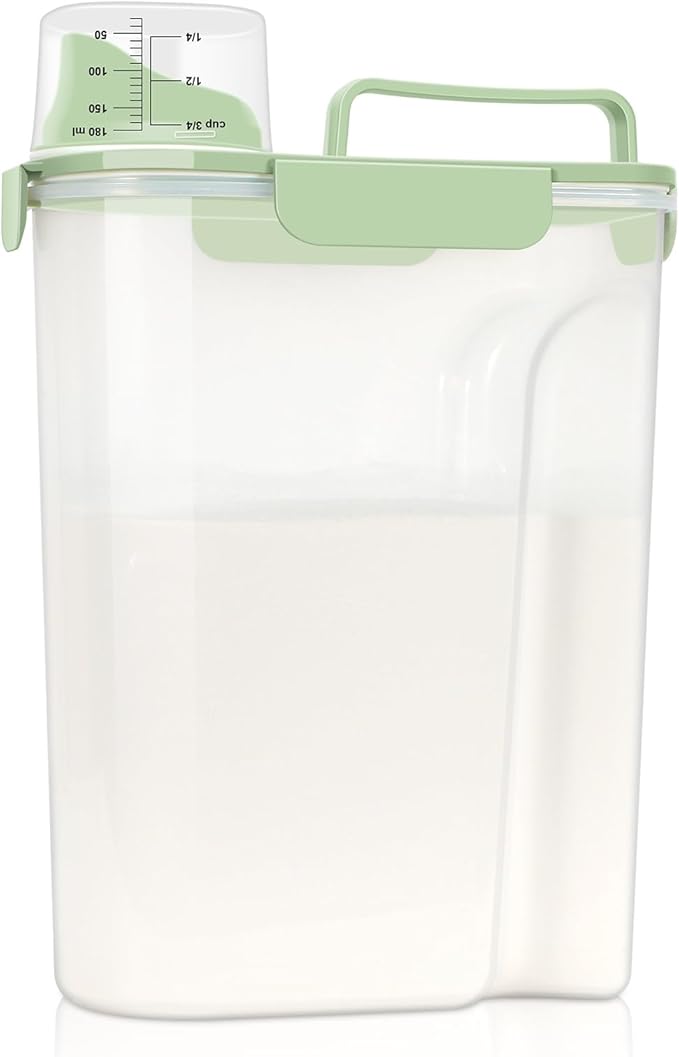 Airtight 10LBS/ Rice/Cereal/Dry Food Storage Container BPA Free, 5.28Qt Clear Plastic Kitchen and Pantry Organization Bin Suitable for Oats, Flour, Sugar, Pasta, Pet Food, etc (Fruit Green