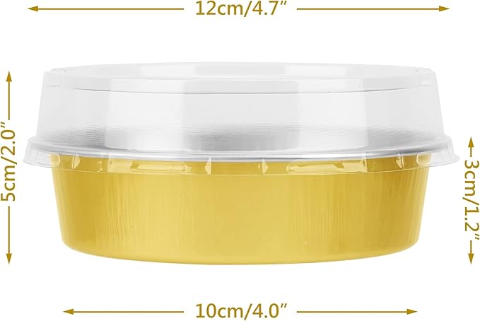 Beasea Disposable Pie Tins 4 Inch, 100 Pack Mini Tart Pans with Lids, 8 Oz Golden Aluminum Pie Pan Tin Tart Pans Round Oven Baking Mini Cake Pan for Pie Tart Quiche