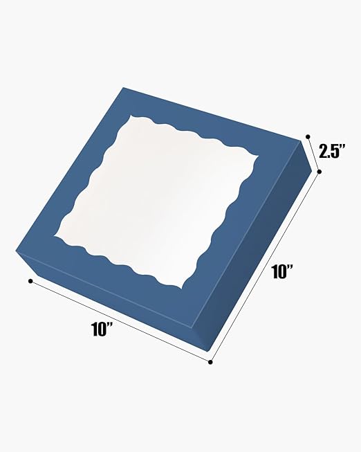qiqee Auto-pop Up Blackish Blue Pie Boxes with Window 10x10x2.5 inch 30Packs Cookie Donut Bakery Box