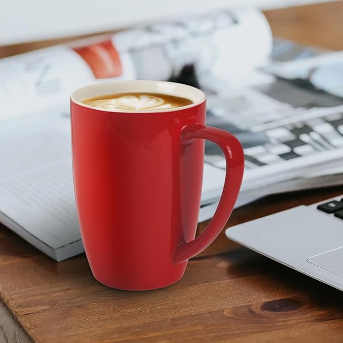 homEdge Porcelain Mug Set, 16 Ounces Cup for Tea, Latte, Mocha, Hot Chocolate, Set of 6, Red