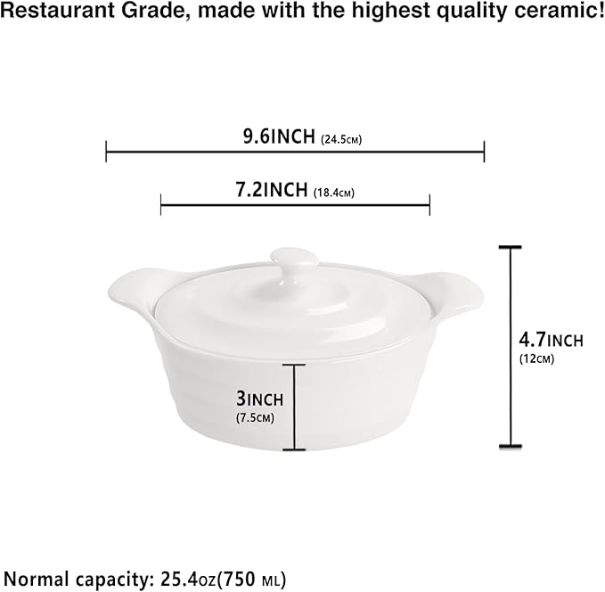Casserole Dish 25 oz, French Onion Soup Ceramic Bakeware Set with Lids, Ceramic Mini Cocotte Set, Baking Dish with Lids and Handles, Microwave, Dishwasher, Oven Safe 9.6 Inch