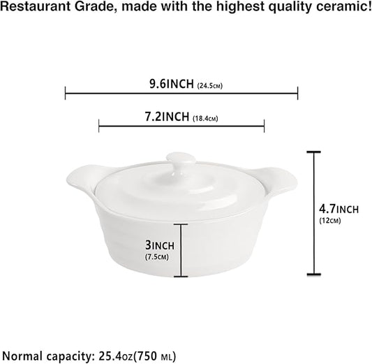 Casserole Dish 25 oz, French Onion Soup Ceramic Bakeware Set with Lids, Ceramic Mini Cocotte Set, Baking Dish with Lids and Handles, Microwave, Dishwasher, Oven Safe 9.6 Inch