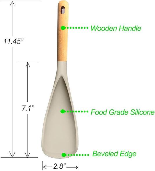 VOVOLY Cooking Spoon for Nonstick Cookwares, Silicone Spoon for Mixing, Scoop, and Scrape, Khaki,11"