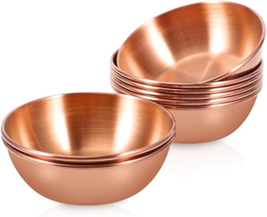 8 Pack 3.5inch Stainless Steel Sauce Dishes Mini Individual Saucers Bowl Round Seasoning Dishes Sushi Dipping Bowl Appetizer Plates, Rose Gold