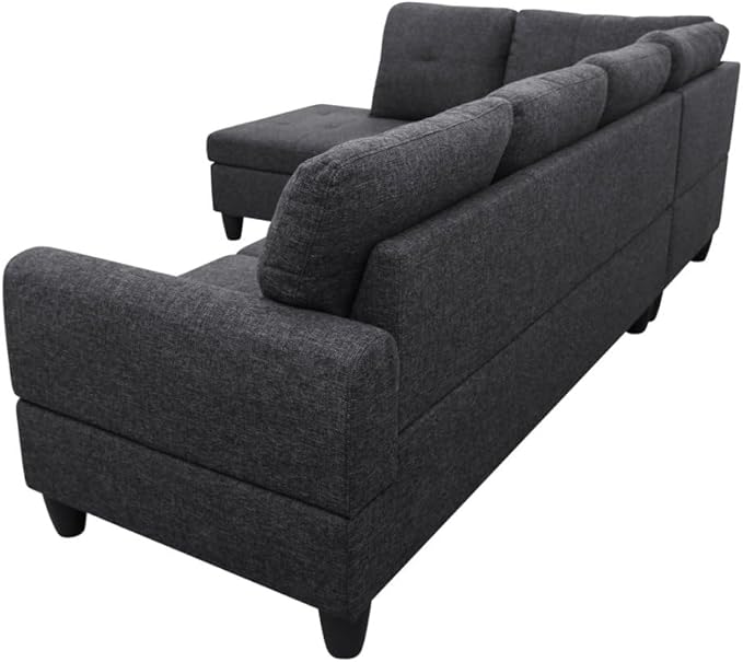 NicBex L Shaped Couch Sectional Couches for Living Room 2 Pieces Modern Sectional Sofa with Left Chaise Sectional Couch with Solid Frame for Living Room, Linen, Black Grey
