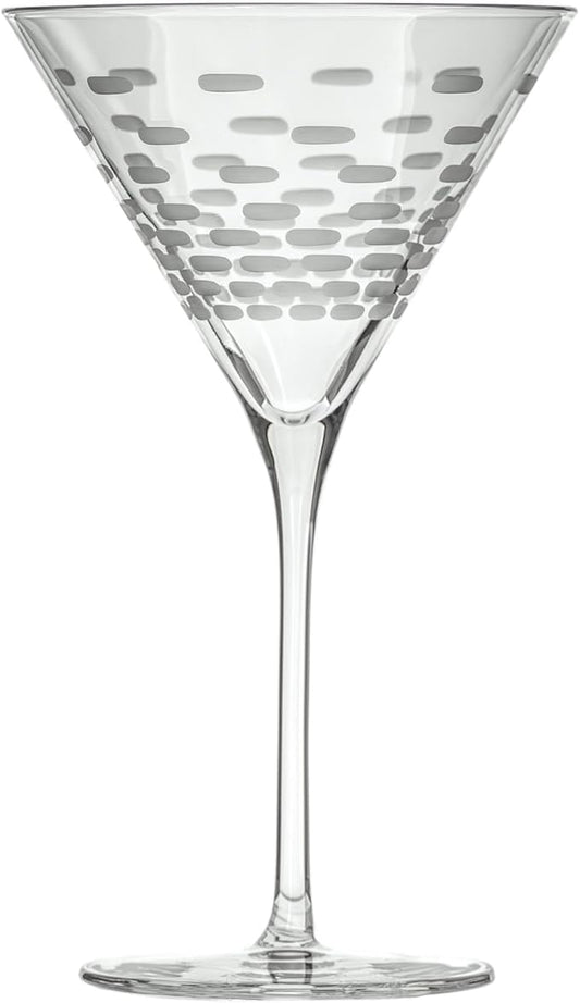 Rolf Glass Strata Martini Cocktail Glass | Made in America | 10oz Martini Glass | Diamond Engraved Crystal Glass | Geometric Brick Design | Set of 4