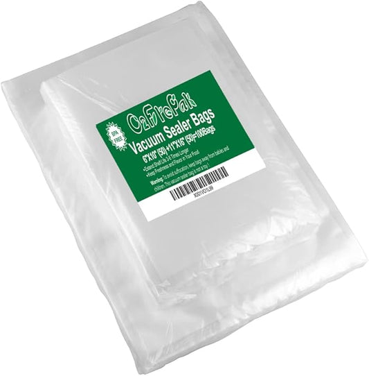 O2frepak 100 Count Vacuum Sealer Bags 50 of Each Size 50 Pint 6"X10"and 50 Gallon11"X16" BPA Free Sous Vide Seal a Meal Commercial Grade Vacuum Seal PreCut Combo Pack Bag
