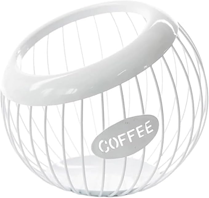Metal Coffee Pod Holder Wire Coffee Pods Storage Basket Espresso Capsule Storage for Home Kitchen Cafe Hotel (White spherical)