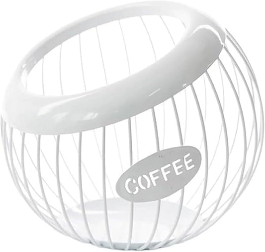 Metal Coffee Pod Holder Wire Coffee Pods Storage Basket Espresso Capsule Storage for Home Kitchen Cafe Hotel (White spherical)