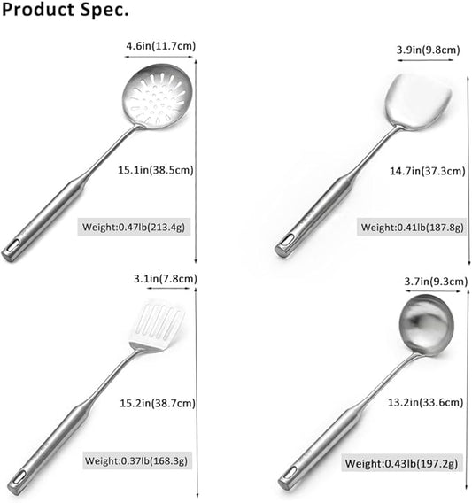 304 Stainless Steel Kitchen Utensils Set 4 Pcs Cooking Utensil, Spatula, Soup spoon, Leaking shovel, Kitchen Tools Set (4 Pieces Set)