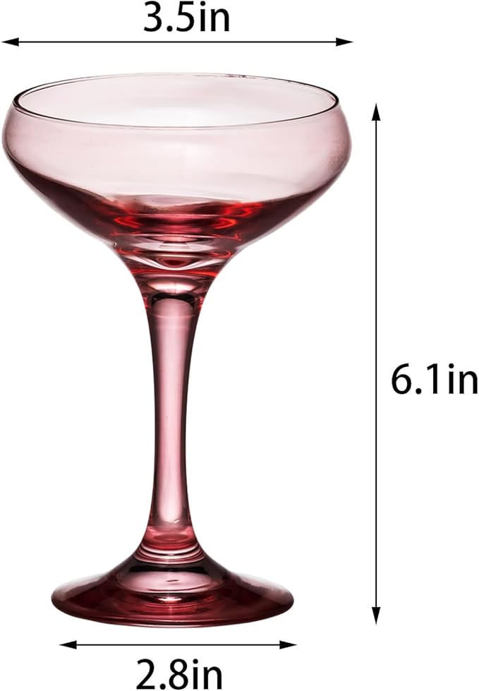 24 Pieces Crystal Martini Glasses Champagne Flute,Coupe Bowl Stemmed Cocktail Glasses,Set Of 24 Elegant Pink Goblets Colored Drinking Cups Champagne Wine Glasses for Parties Cocktail Margarita,Juice