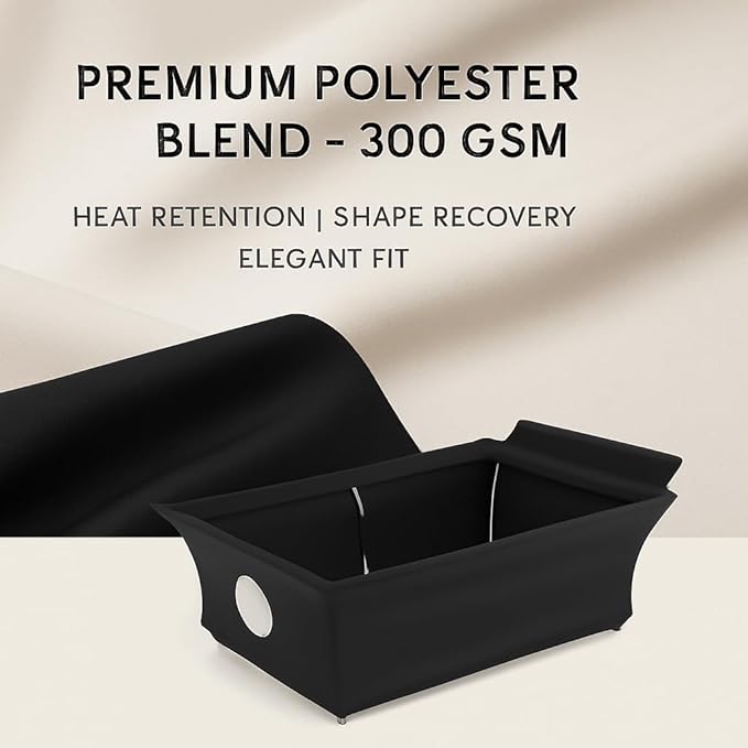 Chafer Wind Guard by Merchlio- 4 Pack | Handle Covered Chafer Dish Covers | Fitted, Washable & Elegant Buffet Decor | Functional Catering Wind Guard | Black