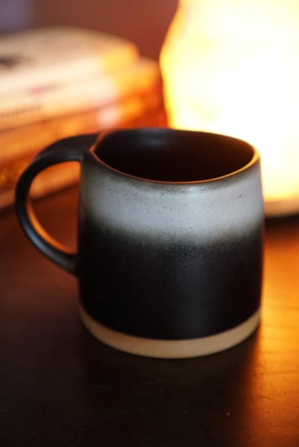 Well Covered & Green Original Night Glazed Ceramic Coffee Mug Set - 2 Vintage Japanese Style Cappucino Coffee Mugs - Stoneware Mug & Matcha Cup Gift Set - 2 x Black, 12oz