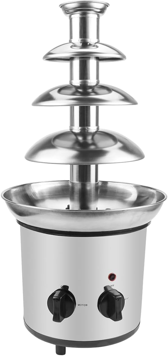 4 Tiers Chocolate Fountain Electric Chocolate Fondue Fountain,2-Pound Capacity,Stainless Steel Cascading Fondue Heat Motor Controls Pot for Cheese, Melting Chocolate, Liqueurs