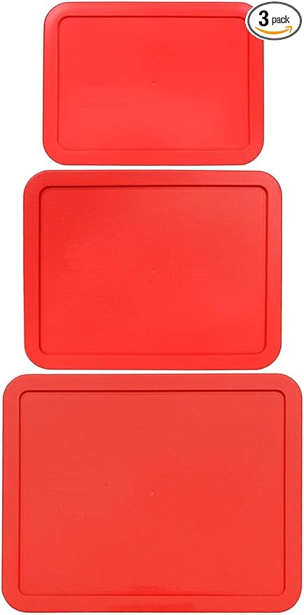3, 6 & 11 Cup Red Replacement Lids/Covers for Pyrex, Anchor Hocking & KlareWare Storage Bowls *Lids Only Glass Container Not Included* (3 Pack *One of Each Size*)