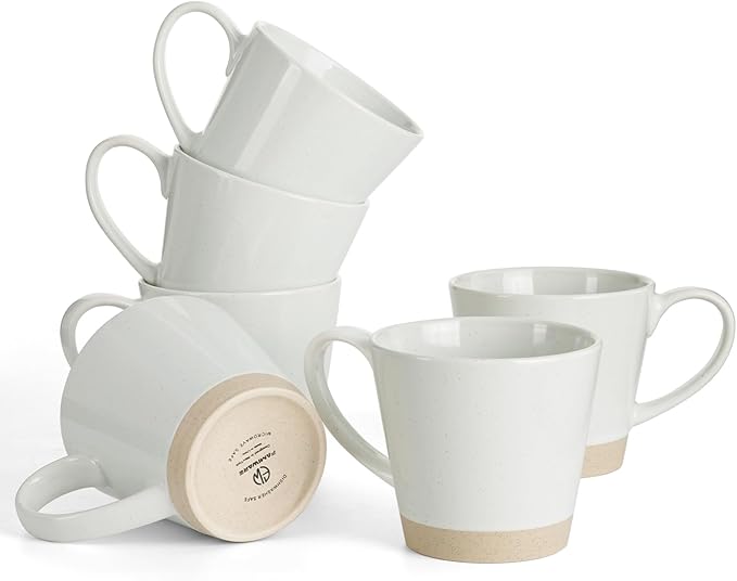famiware Coffee Mugs for 6, 12 oz Mug Set, Dringking Cup with Handle for Coffee, Tea, Cocoa, Milk, Saturn serise, White