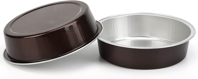 Beasea Disposable Aluminum Cupcake Pans with Lids, 100 Pack 4” 8oz Coffee Mini Baking Pie Foil Tins Small Round Tart Container for Individual Muffin Cheesecake Dessert Ramekins Quiche Oven Dishes