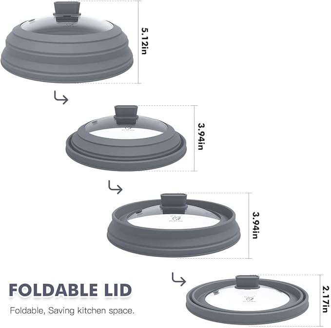 Microwave Splatter Cover Glass Splatter Guard Lid with Collapsible Silicone for Food Pot Plate Cover 10.8 inch Light Grey