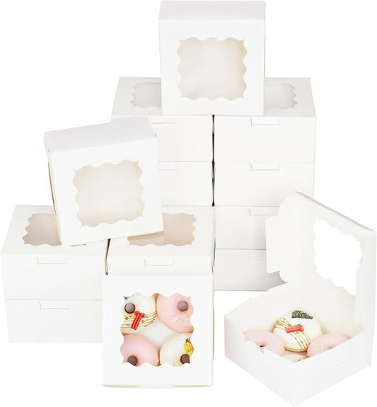 Bakepacker White 30-Packs Bakery Boxes with Window 6x6x3 inches Thick & Sturdy Macaroon Pastry Boxes Cookie Boxes for Bakerys