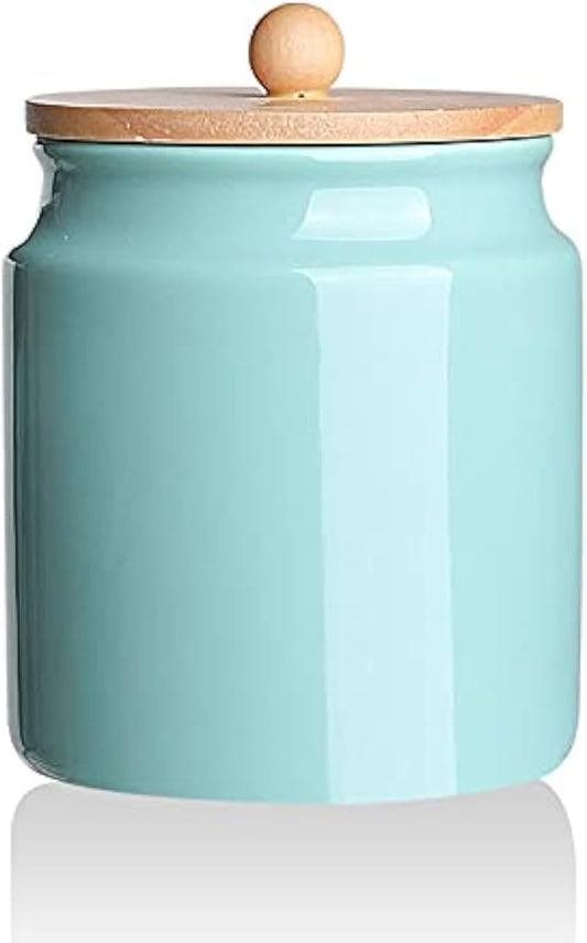 Sweejar Ceramic Kitchen Canisters, 28 FLOZ Porcelain Food Storage Jar with Airtight Seal Wooden Lid, Home Container Serving for Coffee Beans, Tea-leave, Sugar, Salt, Tool Bucket (Turquoise)