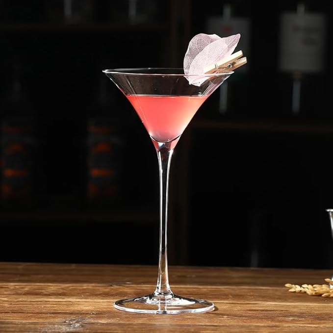 Hand Blown Crystal Martini Glasses, Long Stem Cocktail Glass, 4.8 oz, Set of 4, Clear