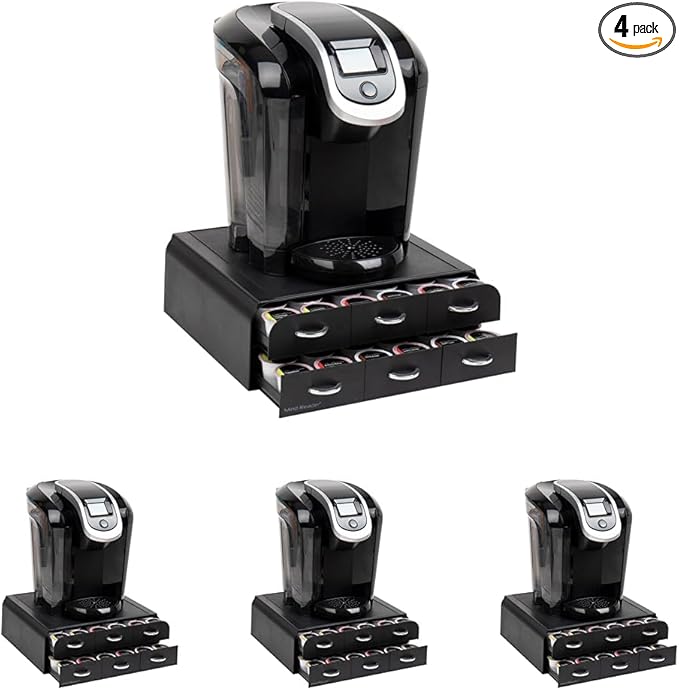 Mind Reader Single Serve Coffee Pod Organizer with 2 Drawers, 72 Pod Capacity, Countertop, 14"L x 12.25"W x 4.75"H, Black (Pack of 4)