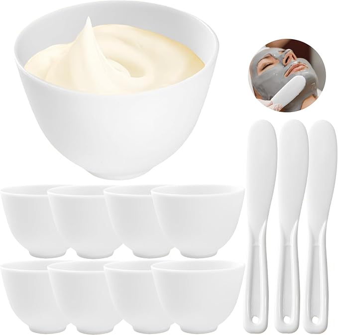 12Pcs Silicone Facial Mask Bowl DIY Face Mask Mixing Bowl for Facials Home Salon Spa Skin Applicator Bowl with Stir Sticks, White