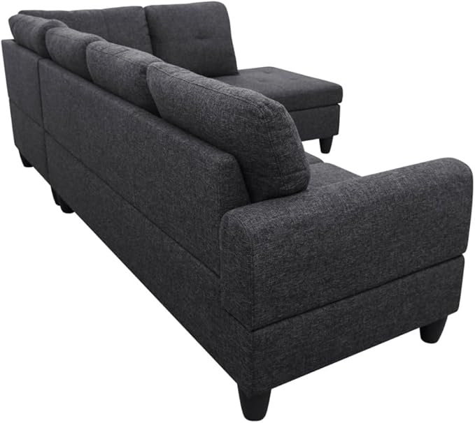 NicBex L Shaped Couch Sectional Couches for Living Room 2 Pieces Modern Sectional Sofa with Right Chaise Sectional Couch with Solid Frame for Living Room, Linen, Black Grey