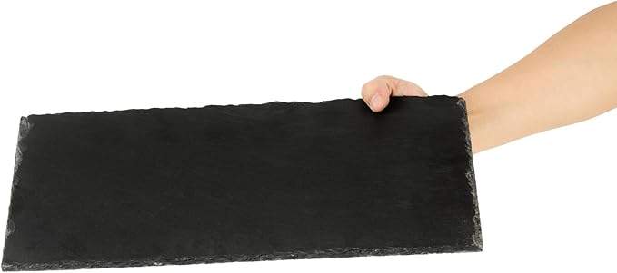 Restaurantware Slate Serving Trays 4 Pack of 15.7" x 7.8" Foam Feet Charcuterie Stone Plates Rustic Edges Freezable Black Serving Display Cheese Boards for Kitchen, Gourmet, Dining, Parties