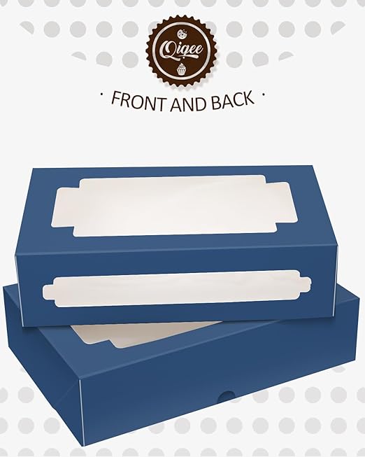 qiqee Blackish Blue Cookie Boxes for Gift Giving 8x5.3x2 inch 24Packs Blackish Blue Bakery Box with Window Treat Box for Donuts Candies and Biscuit