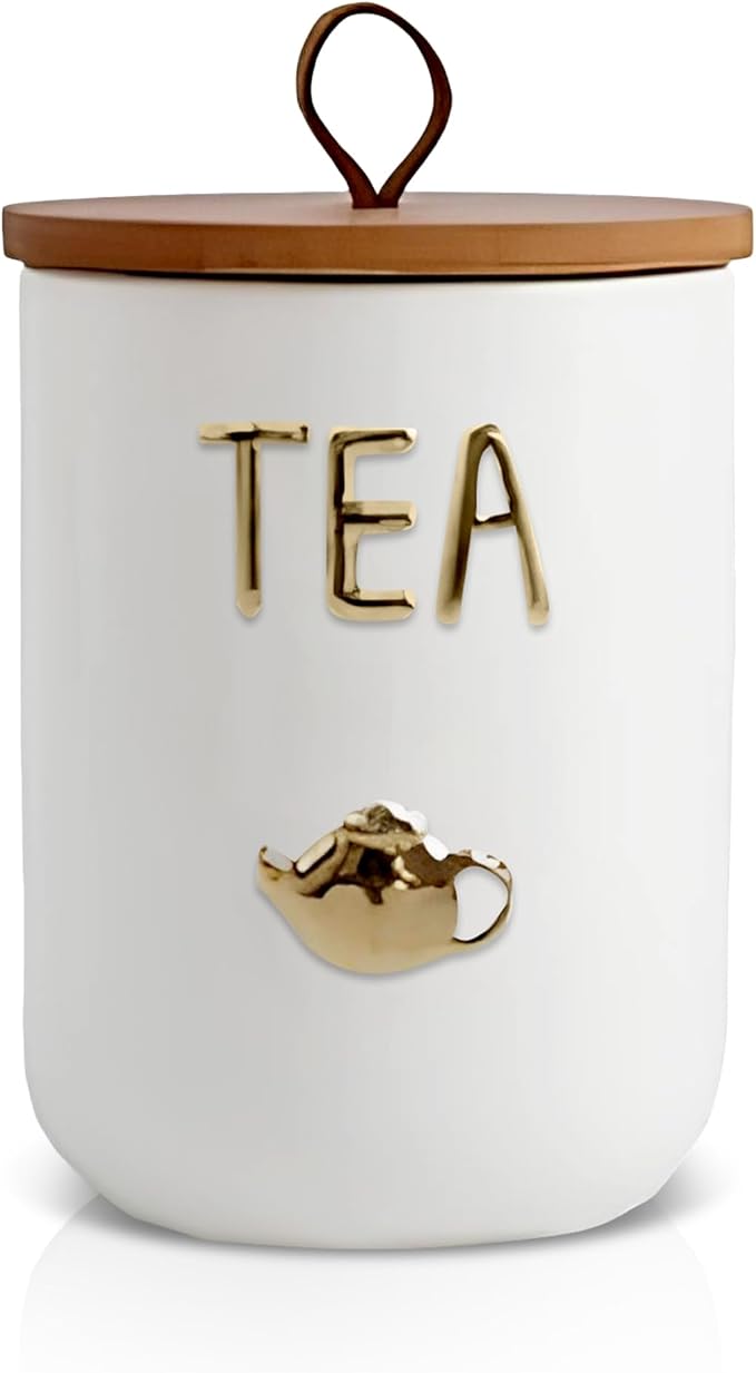 Comeon Ceramic Canister Set with Airtight Seal Bamboo Lid Silicone, 27oz Food Storage Jars for Coffee Sugar Tea, Container Set for Kitchen Pantry Counter Decor (Tea)