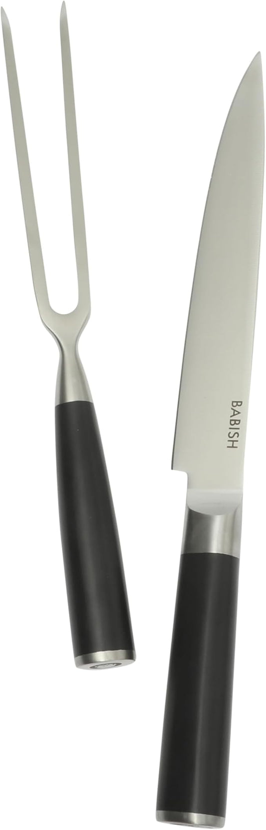Babish 2-Piece Carving Knife and Fork Set – 8-Inch Stainless Steel Carving Knife with 6.5-Inch Fork – Precision Cutlery for Turkey, Roast, and Meat Carving – Ergonomic ABS Handles