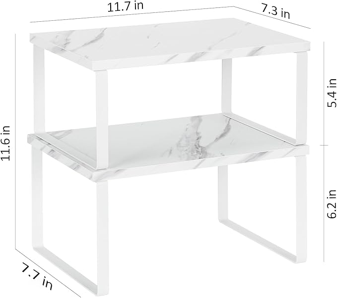 NEX Kitchen Counter Shelf, Stackable Cabinet Shelf Organizers Expandable Countertop Shelf for Pantry, Set of 4, White