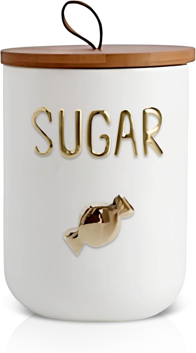 Comeon Ceramic Canister Set with Airtight Seal Bamboo Lid Silicone, 27oz Food Storage Jars for Coffee Sugar Tea, Container Set for Kitchen Pantry Counter Decor (Sugar)