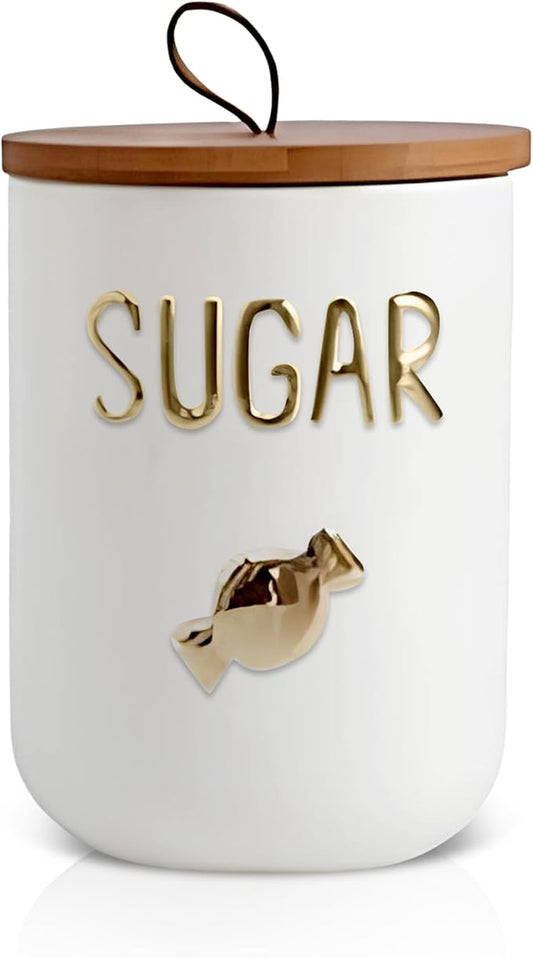 Comeon Ceramic Canister Set with Airtight Seal Bamboo Lid Silicone, 27oz Food Storage Jars for Coffee Sugar Tea, Container Set for Kitchen Pantry Counter Decor (Sugar)